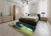 Patterned Green Rug in a Bedroom, pat153lblu