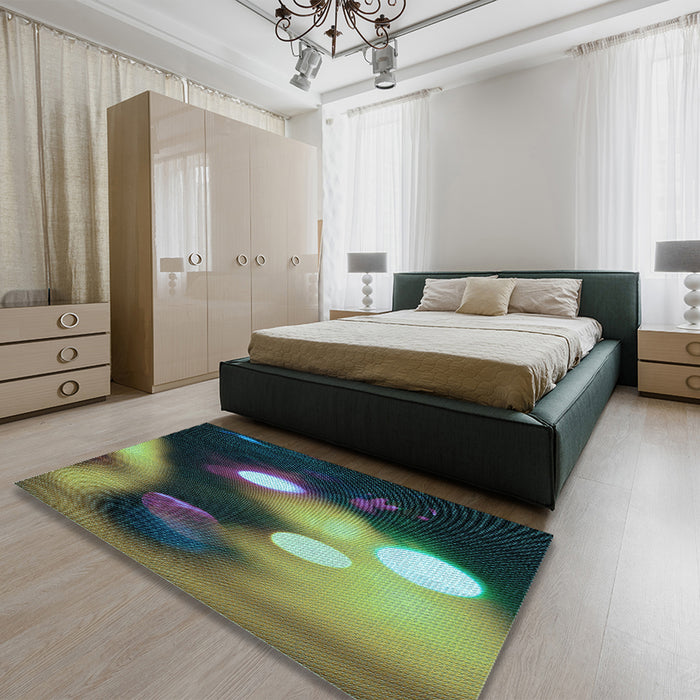 Round Machine Washable Transitional Green Rug in a Office, wshpat153lblu