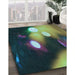 Patterned Green Rug in Family Room, pat153lblu