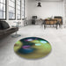Round Patterned Green Rug in a Office, pat153lblu