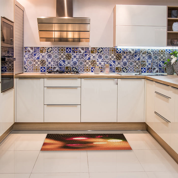 Patterned Orange Rug in a Kitchen, pat153org