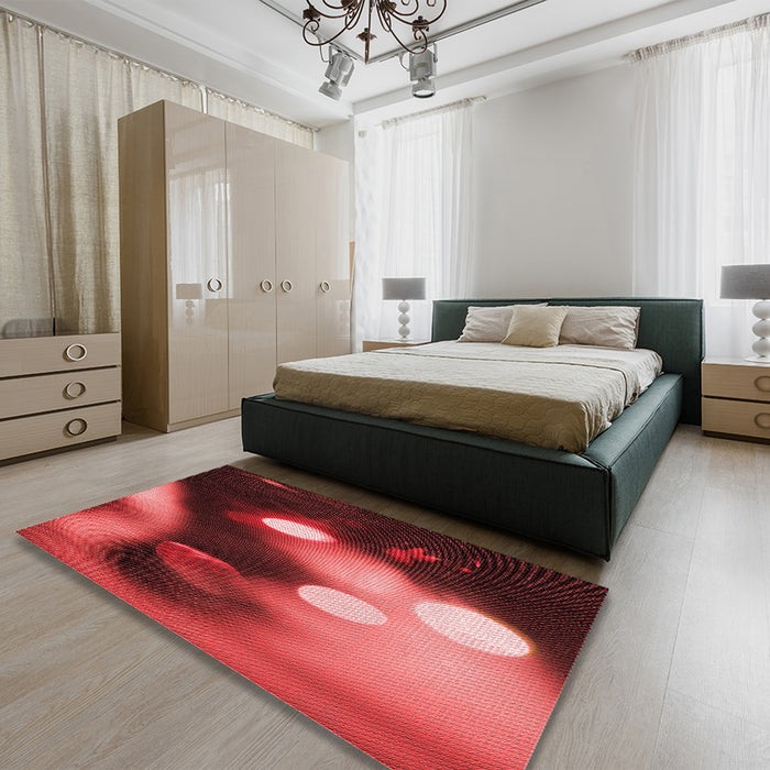 Round Machine Washable Transitional Red Rug in a Office, wshpat153rd