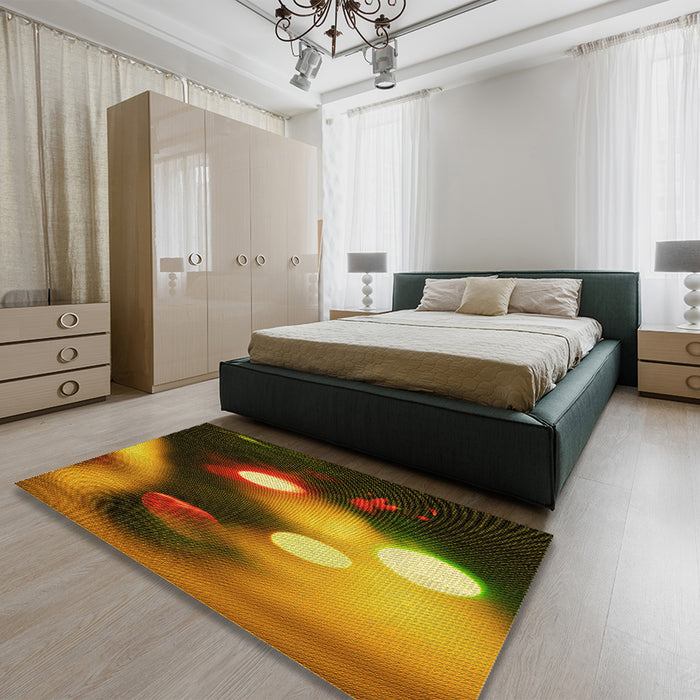 Round Machine Washable Transitional Night Red Rug in a Office, wshpat153yw