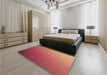 Patterned Crimson Red Rug in a Bedroom, pat1530brn