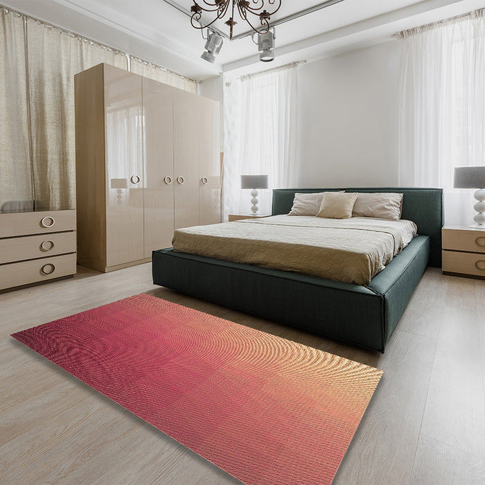 Patterned Crimson Red Rug in a Bedroom, pat1530brn