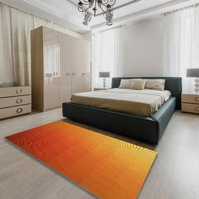 Patterned Neon Red Rug in a Bedroom, pat1530yw
