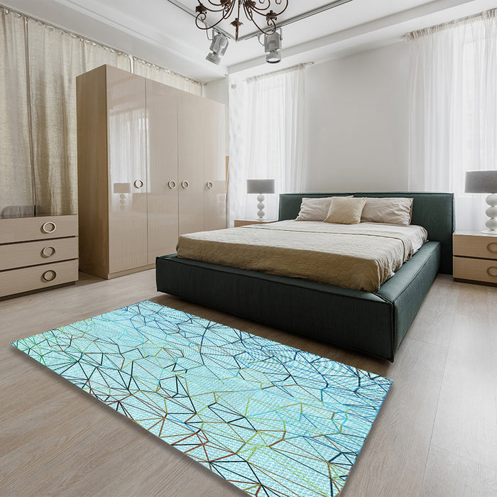 Patterned Electric Blue Rug in a Bedroom, pat1531lblu