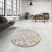 Round Machine Washable Transitional Pearl White Beige Rug in a Office, wshpat1531