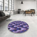 Round Patterned Blue Rug in a Office, pat1532blu