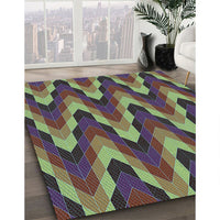 Patterned Khaki Green Rug, pat1532lblu