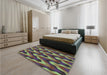 Patterned Khaki Green Rug in a Bedroom, pat1532lblu