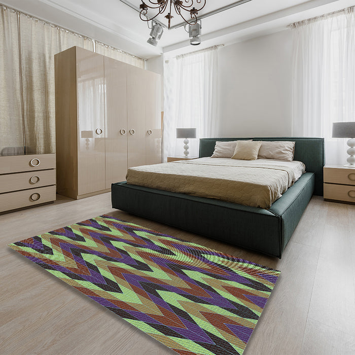 Patterned Khaki Green Rug in a Bedroom, pat1532lblu