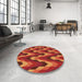 Round Patterned Neon Orange Rug in a Office, pat1532org