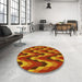 Round Patterned Red Rug in a Office, pat1532yw