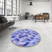 Round Patterned Jeans Blue Rug in a Office, pat1533blu