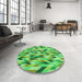 Round Patterned Emerald Green Rug in a Office, pat1533grn