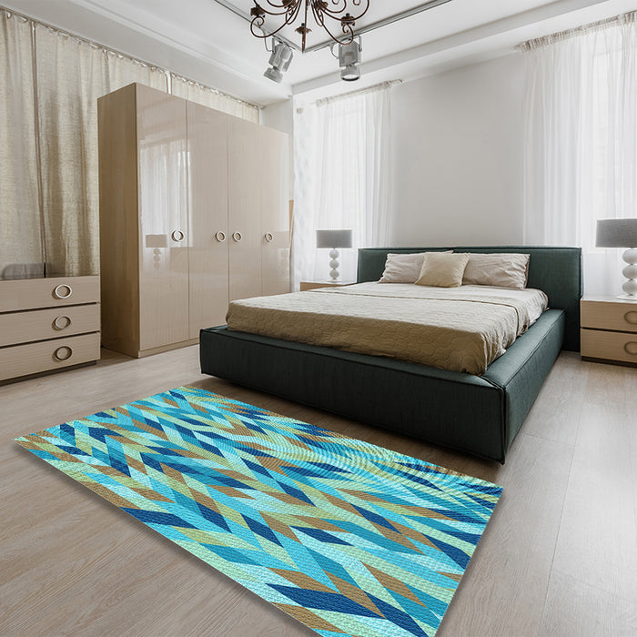 Patterned Sea Green Rug in a Bedroom, pat1533lblu
