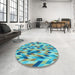 Round Patterned Sea Green Rug in a Office, pat1533lblu