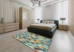 Patterned Light Green Modern Rug in a Bedroom, pat1533