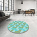 Round Patterned Emerald Green Rug in a Office, pat1534lblu