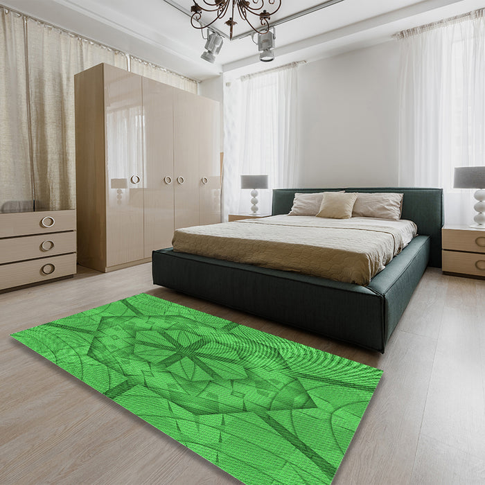 Patterned Lime Green Rug in a Bedroom, pat1535grn