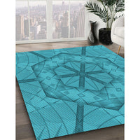 Patterned Bright Turquoise Blue Rug, pat1535lblu