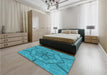 Patterned Bright Turquoise Blue Rug in a Bedroom, pat1535lblu