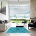 Machine Washable Transitional Bright Turquoise Blue Rug in a Kitchen, wshpat1535lblu