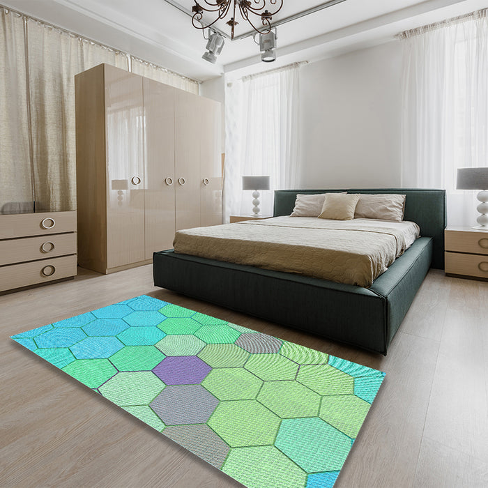 Patterned Mint Green Rug in a Bedroom, pat1536lblu