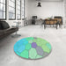 Round Patterned Mint Green Rug in a Office, pat1536lblu