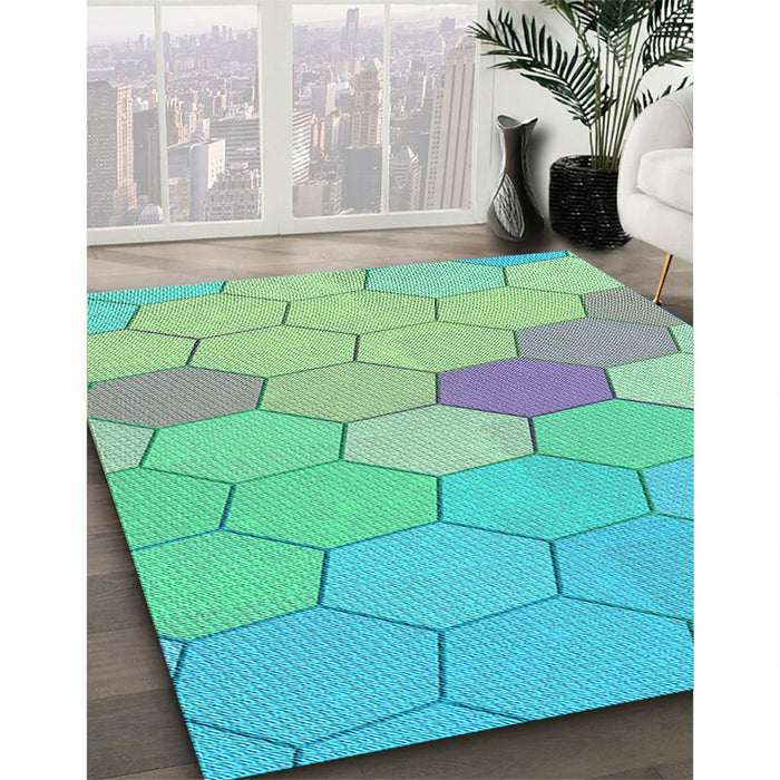 Machine Washable Transitional Mint Green Rug in a Family Room, wshpat1536lblu