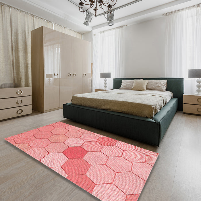 Round Machine Washable Transitional Pastel Pink Rug in a Office, wshpat1536rd