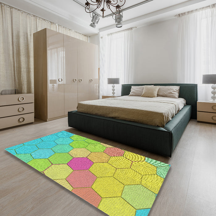 Machine Washable Transitional Brass Green Rug in a Bedroom, wshpat1536