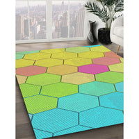 Patterned Copper Green Modern Rug, pat1536