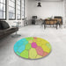 Round Machine Washable Transitional Brass Green Rug in a Office, wshpat1536