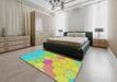 Patterned Copper Green Modern Rug in a Bedroom, pat1536