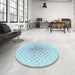 Round Patterned Denim Blue Rug in a Office, pat1537lblu