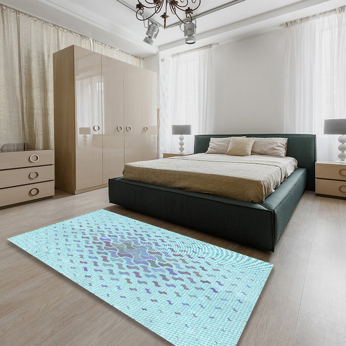 Patterned Denim Blue Rug in a Bedroom, pat1537lblu