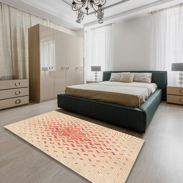 Patterned Navajo White Gold Rug in a Bedroom, pat1537org