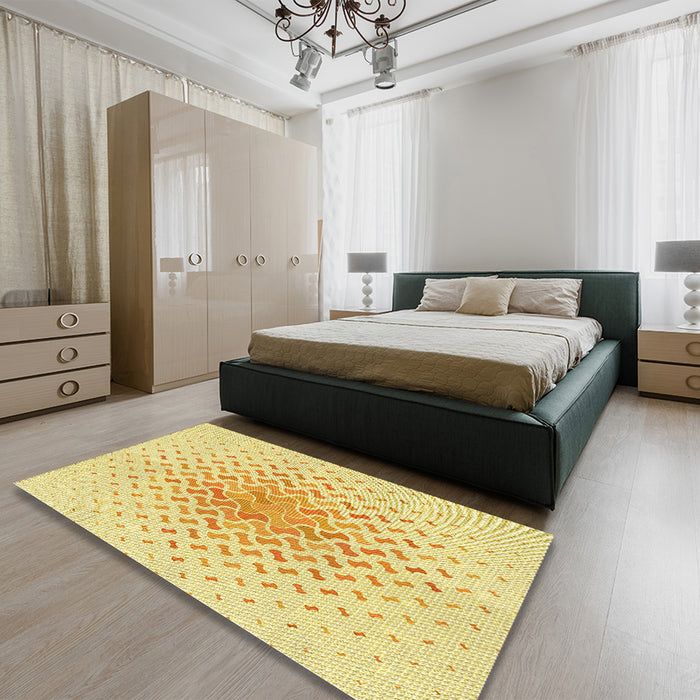 Round Machine Washable Transitional Sun Yellow Rug in a Office, wshpat1537yw