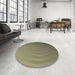 Round Patterned Brass Green Rug in a Office, pat1538brn