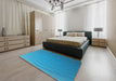 Patterned Bright Turquoise Blue Novelty Rug in a Bedroom, pat1538