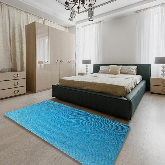Patterned Bright Turquoise Blue Novelty Rug in a Bedroom, pat1538
