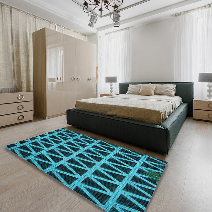 Patterned Deep Teal Green Rug in a Bedroom, pat1539lblu