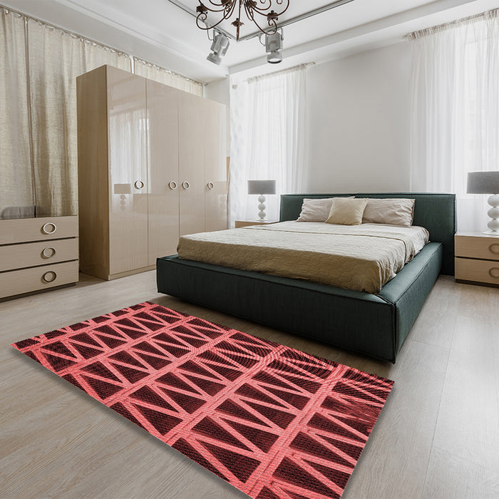 Patterned Maroon Red Rug in a Bedroom, pat1539rd
