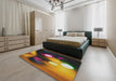Patterned Dark Scarlet Red Novelty Rug in a Bedroom, pat153