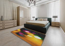 Patterned Dark Scarlet Red Novelty Rug in a Bedroom, pat153