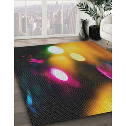 Patterned Dark Scarlet Red Novelty Rug in Family Room, pat153