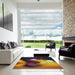 Square Patterned Dark Scarlet Red Novelty Rug in a Living Room, pat153