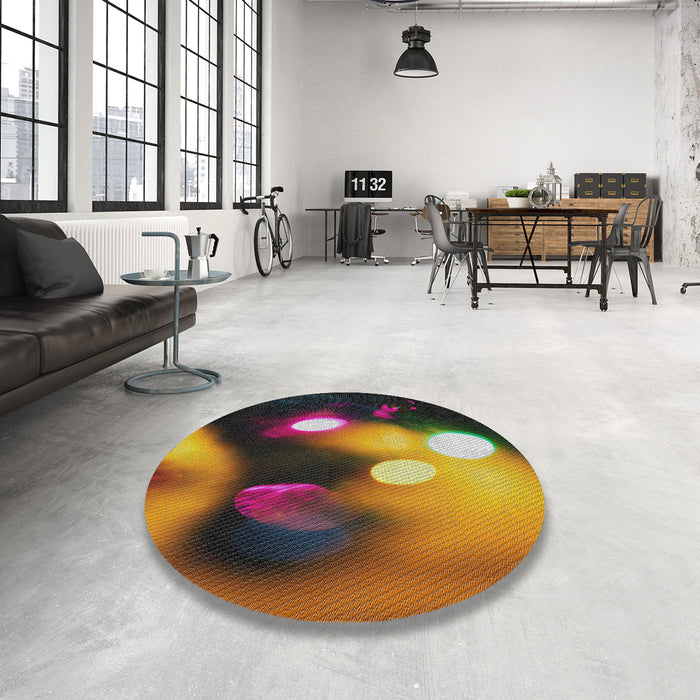 Round Patterned Dark Scarlet Red Novelty Rug in a Office, pat153